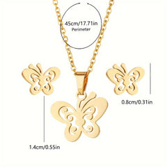 Boho Chic Butterfly Jewelry Set for Women Stainless Steel Necklace and Earrings