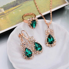 Water Drop Shape Jewelry Set Pendant Necklace Earrings Ring Zirconia Gift