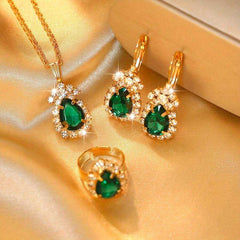 Water Drop Shape Jewelry Set Pendant Necklace Earrings Ring Zirconia Gift