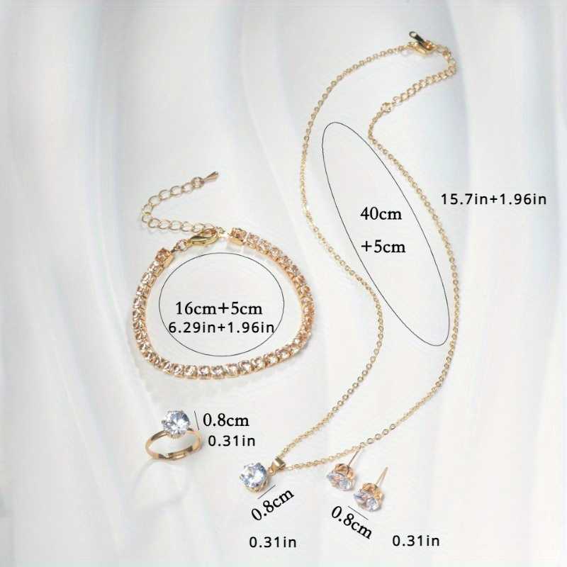 Elegant Jewelry Set Bracelet Earstuds Necklace Ring with Sparkling Zirconia