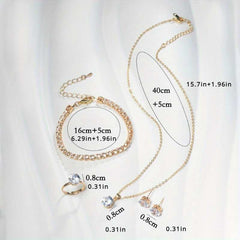 Elegant Jewelry Set Bracelet Earstuds Necklace Ring with Sparkling Zirconia