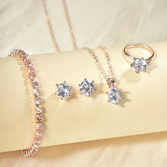 Elegant Jewelry Set Bracelet Earstuds Necklace Ring with Sparkling Zirconia