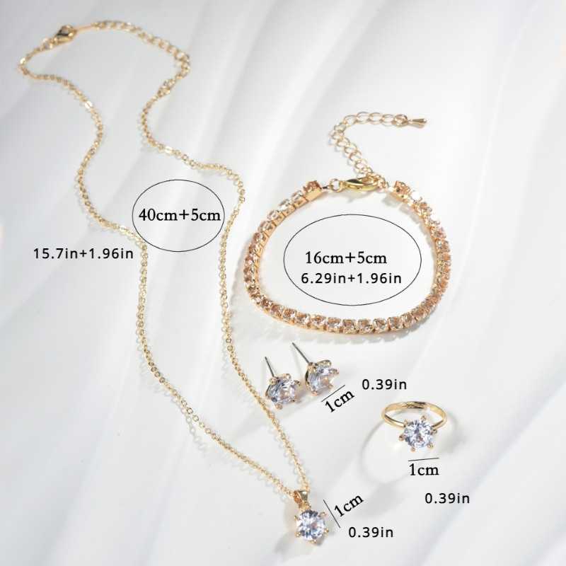 Elegant Jewelry Set Bracelet Earstuds Necklace Ring with Sparkling Zirconia