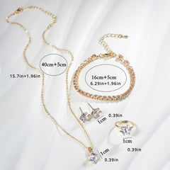 Elegant Jewelry Set Bracelet Earstuds Necklace Ring with Sparkling Zirconia