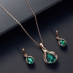 Water Drop Shape Pendant Necklace and Drop Earrings Set for Women