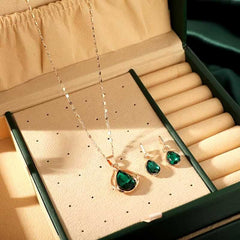 Water Drop Shape Pendant Necklace and Drop Earrings Set for Women