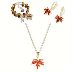 Elegant Maple Leaf Jewelry Set Necklace, Earrings & Bracelet