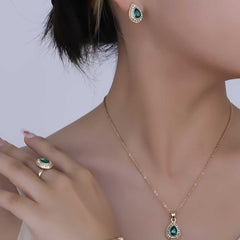 Elegant Vintage Bridal Jewelry Set Teardrop Gemstone Necklace Earrings