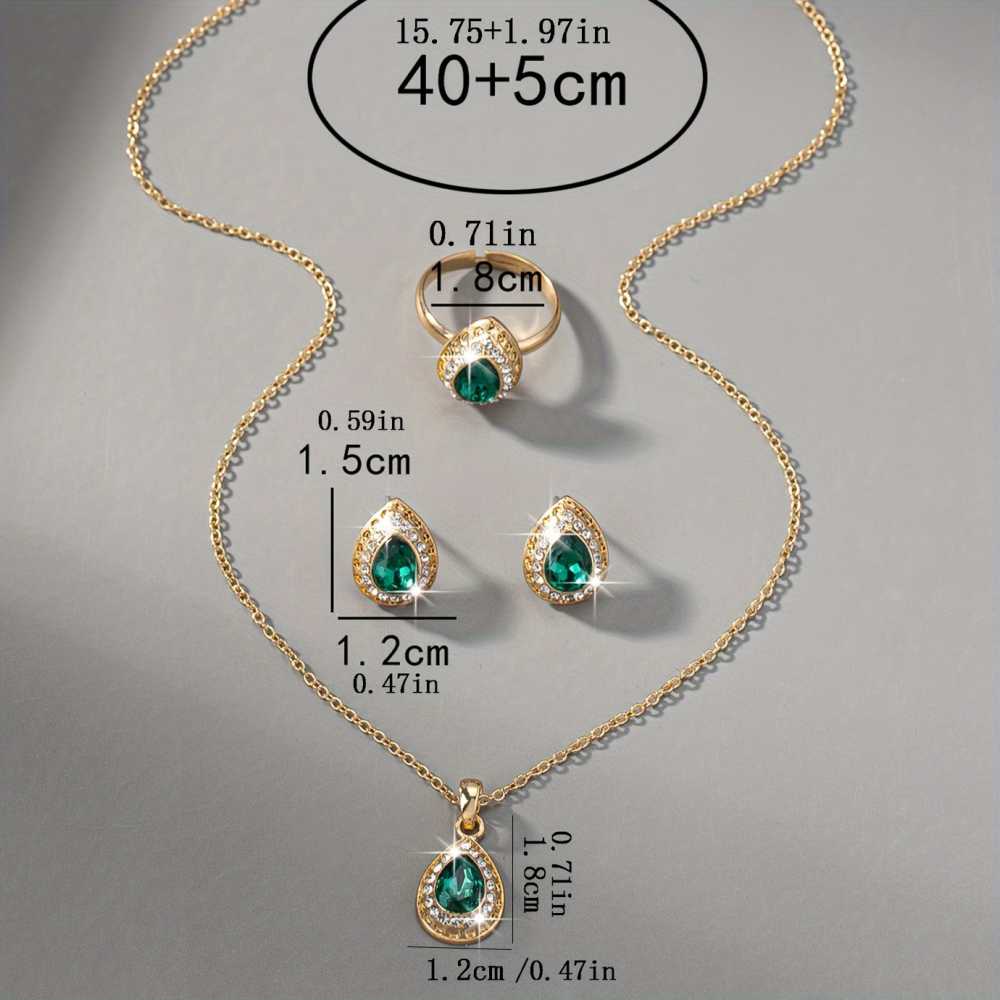 Elegant Vintage Bridal Jewelry Set Teardrop Gemstone Necklace Earrings