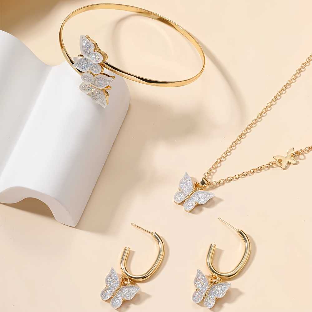 Boho Vacation Jewelry Set for Women Butterfly Necklace Earrings Bracelet