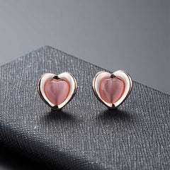 Peach Heart Faux Cat Eye Stone Pendant Necklace Jewelry Set Gift for Loved Ones