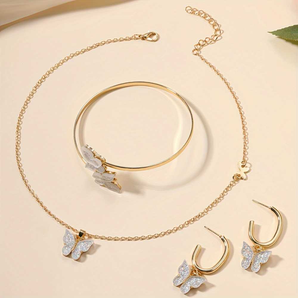 Boho Vacation Jewelry Set for Women Butterfly Necklace Earrings Bracelet