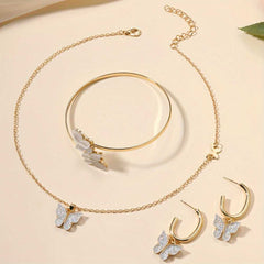 Boho Vacation Jewelry Set for Women Butterfly Necklace Earrings Bracelet