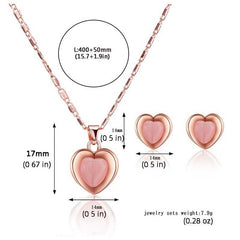 Peach Heart Faux Cat Eye Stone Pendant Necklace Jewelry Set Gift for Loved Ones