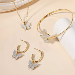 Boho Vacation Jewelry Set for Women Butterfly Necklace Earrings Bracelet