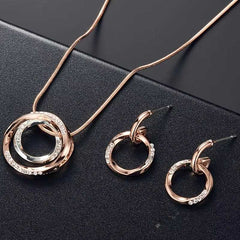 Simple Circle Jewelry Set with Rhinestones Pendant Necklace & Earrings