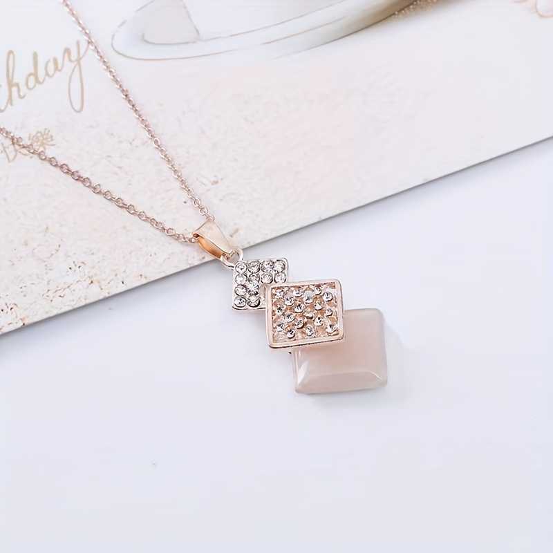 Rhombus Geometric Pendant Necklace and Rhinestone Earrings Luxury Gift