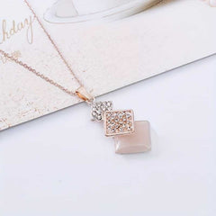 Rhombus Geometric Pendant Necklace and Rhinestone Earrings Luxury Gift