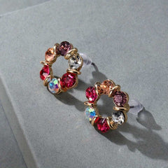 Women's Gold Plated Jewelry Set with Colorful Rhinestones & Hollow Circle Design