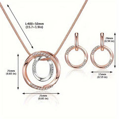 Simple Circle Jewelry Set with Rhinestones Pendant Necklace & Earrings