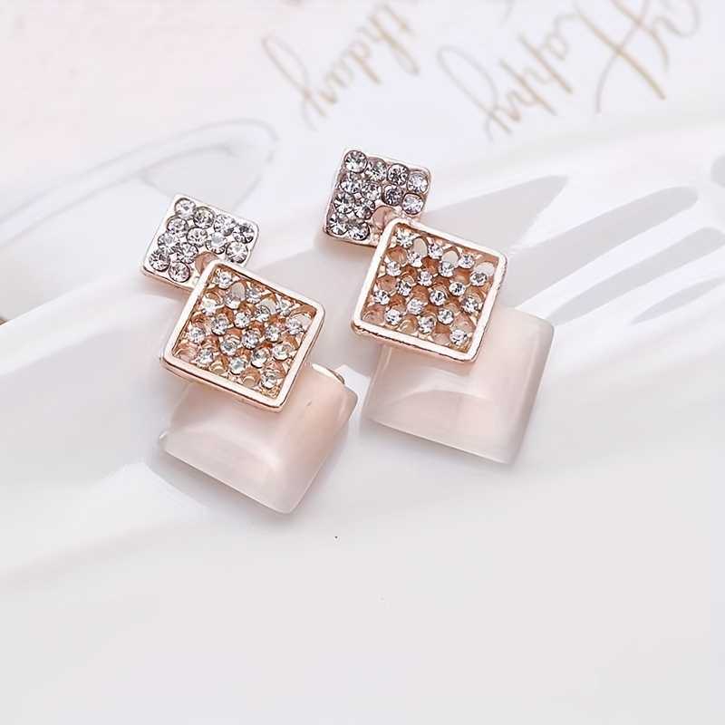 Rhombus Geometric Pendant Necklace and Rhinestone Earrings Luxury Gift