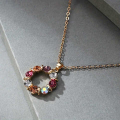 Women's Gold Plated Jewelry Set with Colorful Rhinestones & Hollow Circle Design