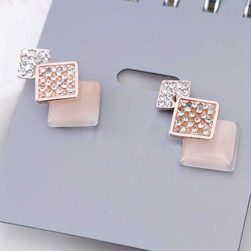 Rhombus Geometric Pendant Necklace and Rhinestone Earrings Luxury Gift