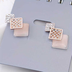 Rhombus Geometric Pendant Necklace and Rhinestone Earrings Luxury Gift