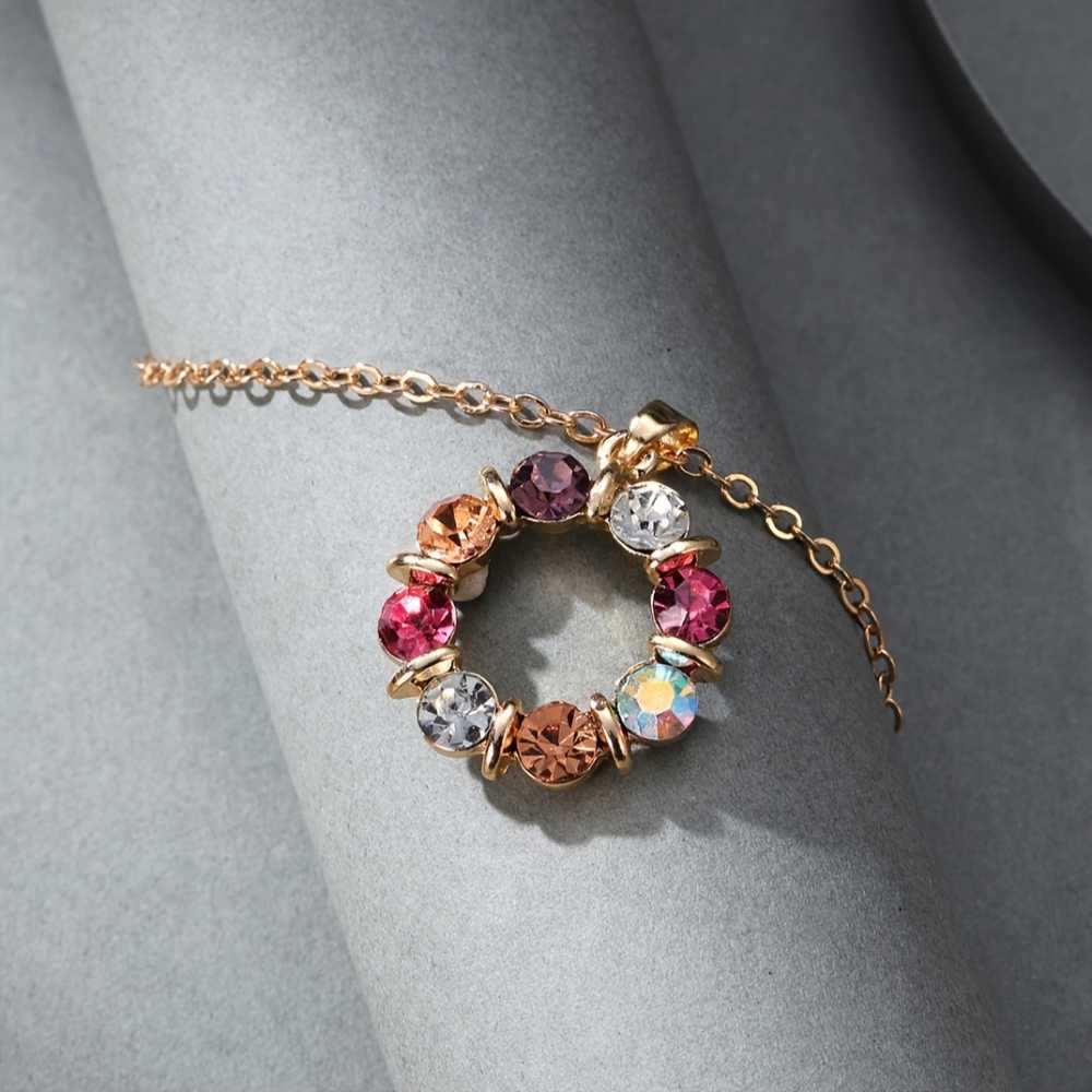 Women's Gold Plated Jewelry Set with Colorful Rhinestones & Hollow Circle Design