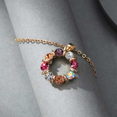 Women's Gold Plated Jewelry Set with Colorful Rhinestones & Hollow Circle Design