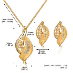 Hollow Leaf Shape Jewelry Set with Rhinestones Pendant Necklace & Earrings