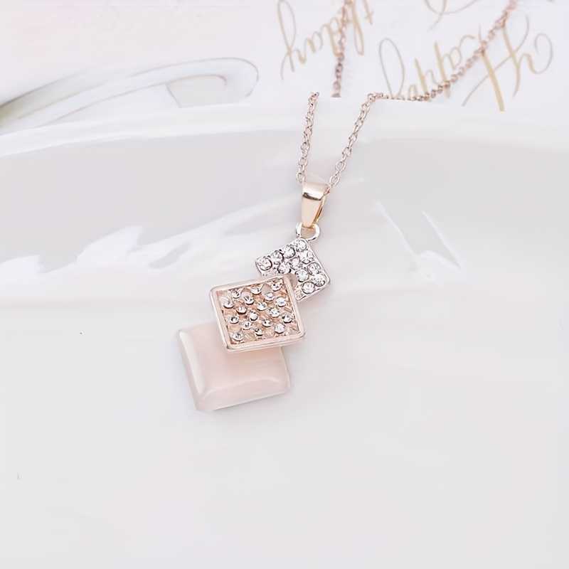 Rhombus Geometric Pendant Necklace and Rhinestone Earrings Luxury Gift