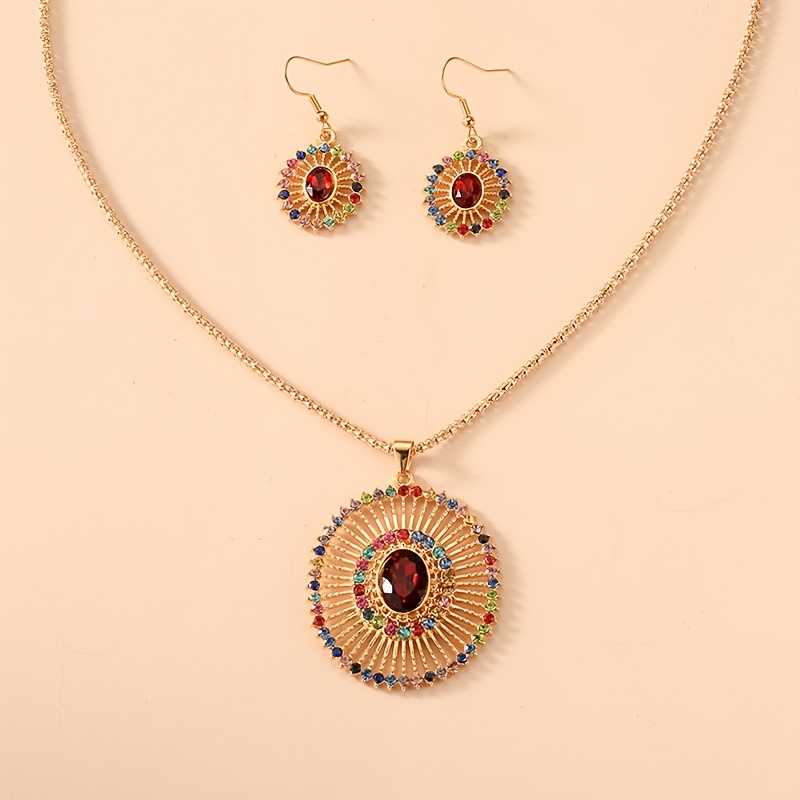 Holiday Style Jewelry Set Sun Ray Pendant Necklace & Dangle Earrings
