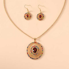 Holiday Style Jewelry Set Sun Ray Pendant Necklace & Dangle Earrings