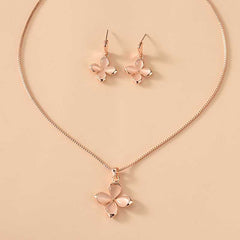 Delicate Pink Four Leaf Clover Opal Pendant Necklace & Earrings Set