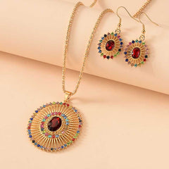 Holiday Style Jewelry Set Sun Ray Pendant Necklace & Dangle Earrings