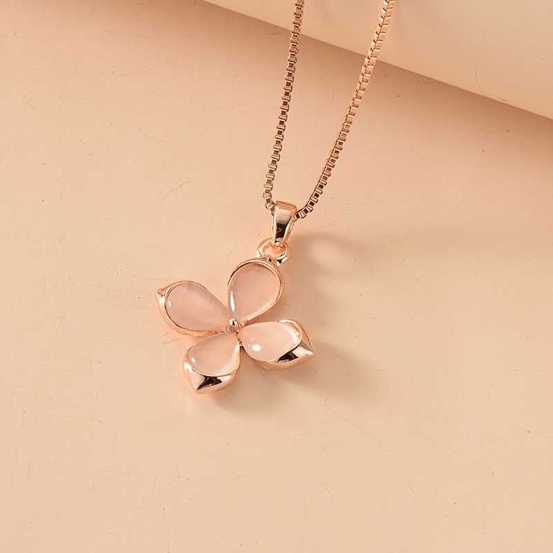 Delicate Pink Four Leaf Clover Opal Pendant Necklace & Earrings Set