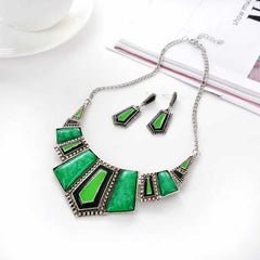 Colorful Geometric Resin Dangle Earrings & Pendant Necklace Boho Gift