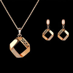 Fashionable Square Pendant Necklace & Earrings Set with Zirconia