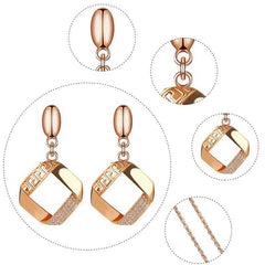 Fashionable Square Pendant Necklace & Earrings Set with Zirconia