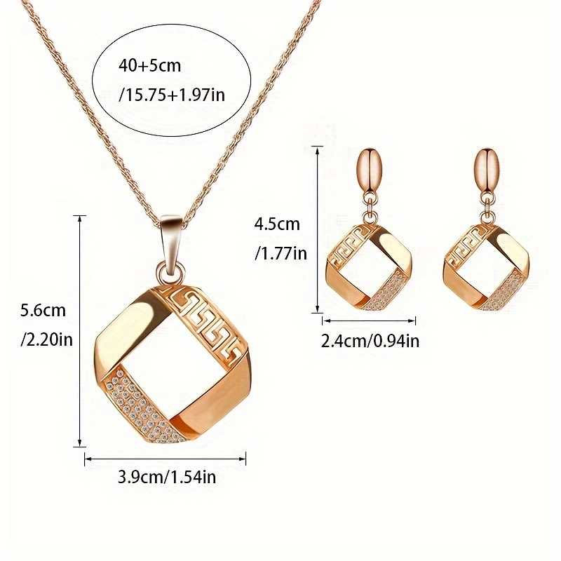 Fashionable Square Pendant Necklace & Earrings Set with Zirconia