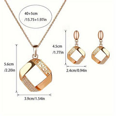 Fashionable Square Pendant Necklace & Earrings Set with Zirconia