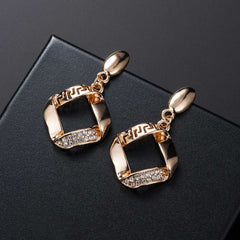 Fashionable Square Pendant Necklace & Earrings Set with Zirconia