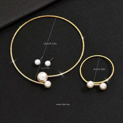 Minimalist Gold Plated Jewelry Set Earrings Collar Bangle Spherical Stone