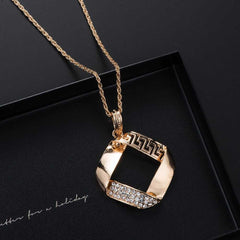Fashionable Square Pendant Necklace & Earrings Set with Zirconia