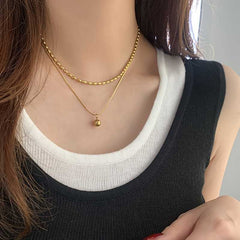 Layered Minimalist Gold Bead Pendant Necklace and Earrings Set 18K Plated