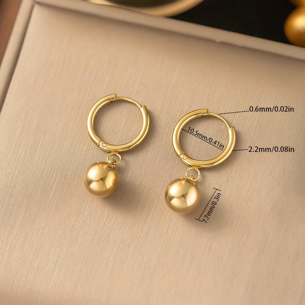 Layered Minimalist Gold Bead Pendant Necklace and Earrings Set 18K Plated
