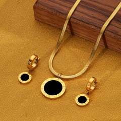 Vintage Roman Numeral Charm Necklace and Earrings Set 18K Gold Plated