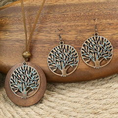 Boho Style Tree of Life Jewelry Set Earrings and Necklace for Daily Wear
