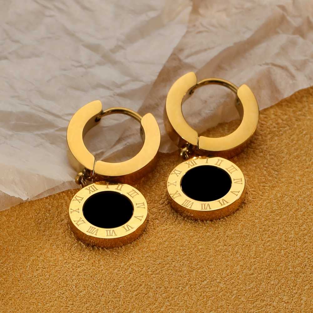 Vintage Roman Numeral Charm Necklace and Earrings Set 18K Gold Plated